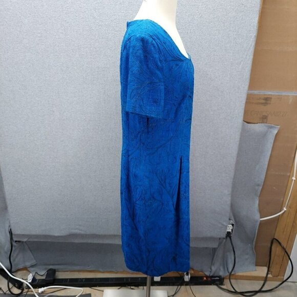 VTG Maggy London Blue Embroidered Flowers Dress, Cap Sleeves, Size 14 Vintage - Picture 3 of 9